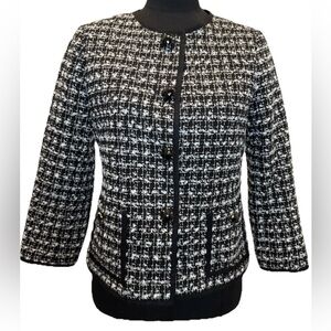 Talbots Women's Black/White Lined Blazer, Gold Accents, Buttons, Pockets, 4P NWT